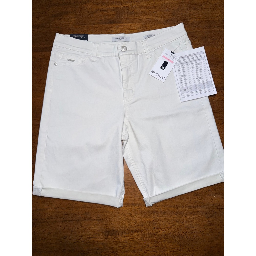 Nine West Bermuda Shorts Women Size 10 White NEW High Rise Cuffed UDNW2361